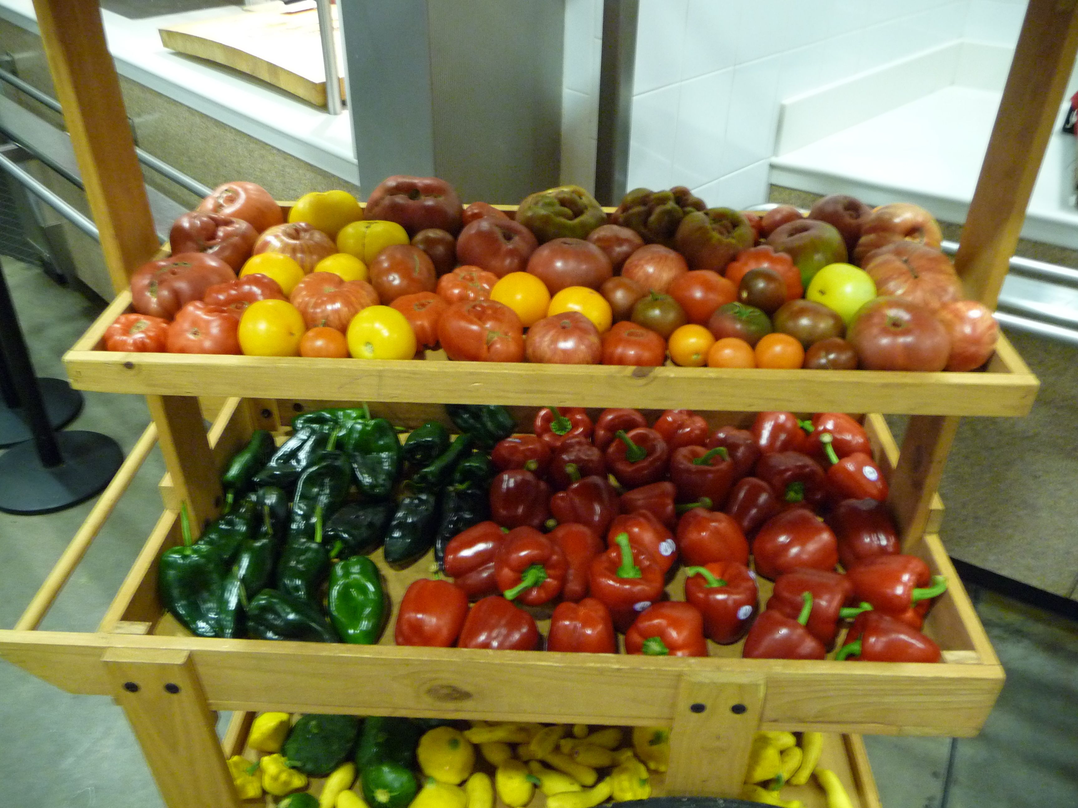 Heirloom tomatoes and organic peppers and squash