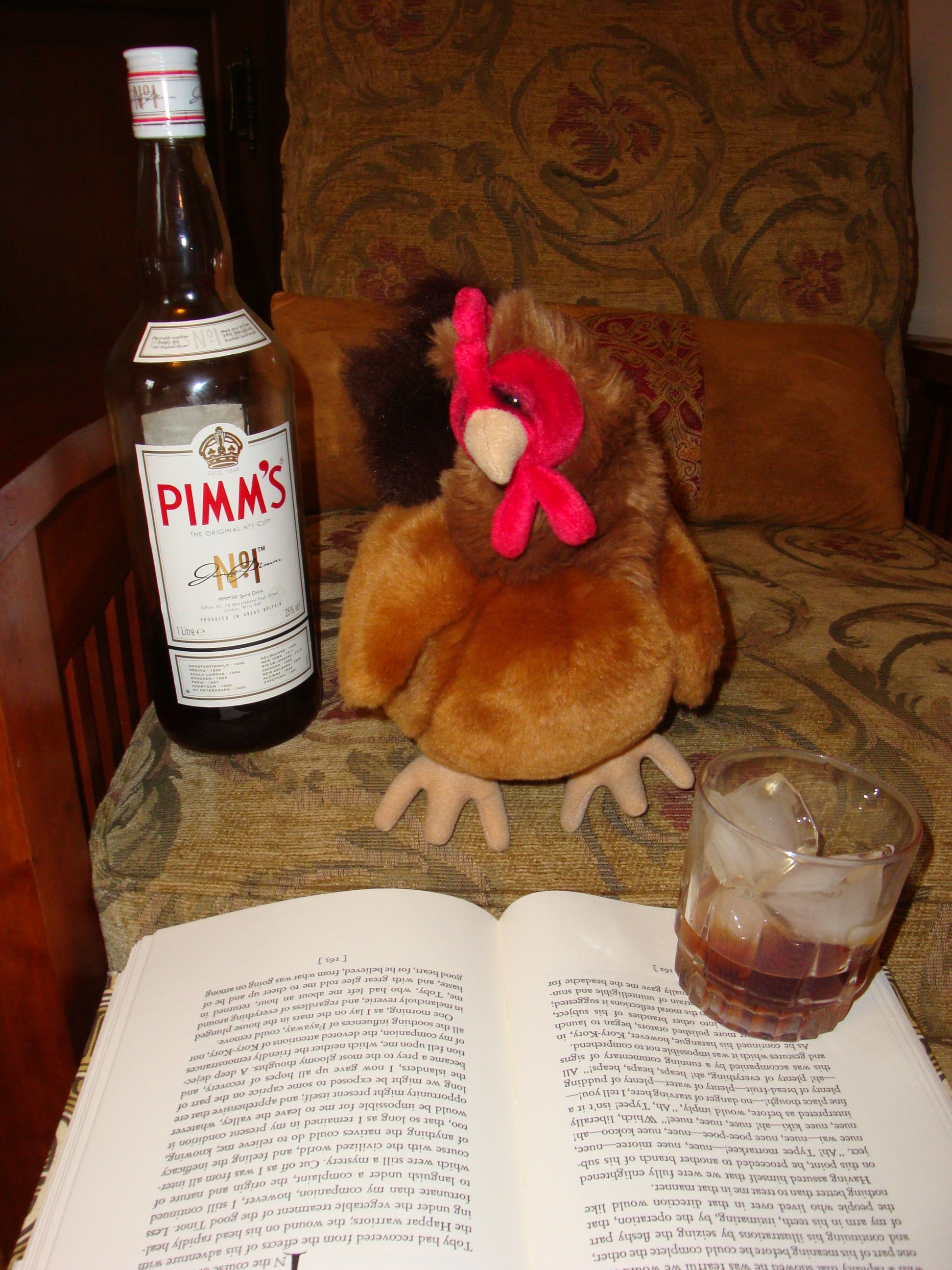 Scholarly Chicken with Pimm's and book