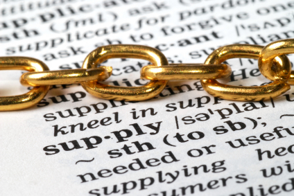 A picture of the dictionary definition of "supply" next to a physical chain