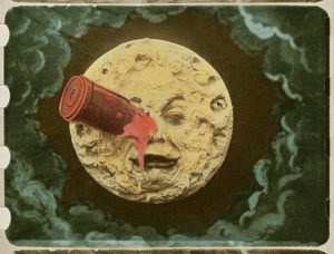Frame from the only surviving hand-colored print of Georges Méliès's 1902 film Le voyage dans la lune.