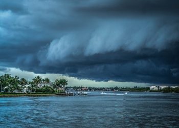 Storm clouds approaching island