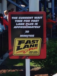 Amusement park "fast lane" sign