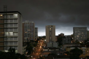 storm clouds approach city