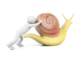 man pushing snail