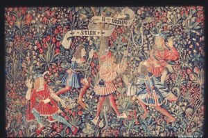 Tapestry depicting Five Youths Playing Blind Man's Buff