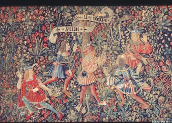 Tapestry depicting Five Youths Playing Blind Man's Buff