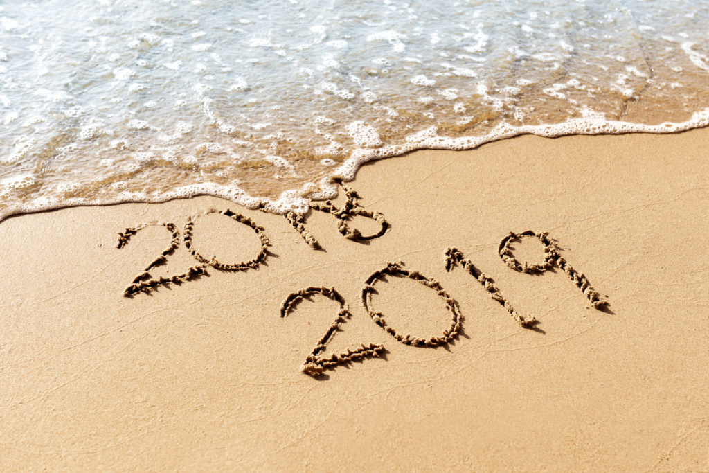 New Year 2019 replace 2018 on the beach 