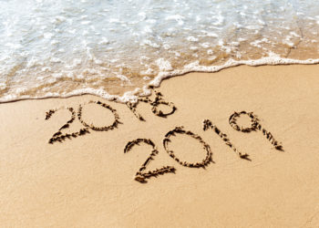 New Year 2019 replace 2018 on the beach