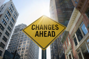 "Changes ahead" traffic sign in city