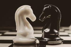 black and white knight chess pieces