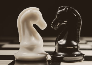 black and white knight chess pieces