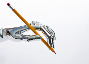 Robot's hand holding a pencil.