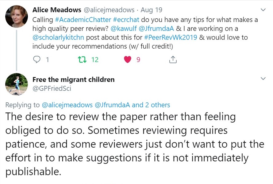 Twitter Comment praising the desire to review