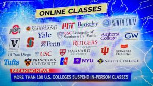 tv screengrab showing universities moving online