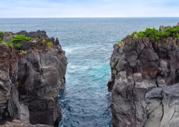 gap between two seaside cliffs
