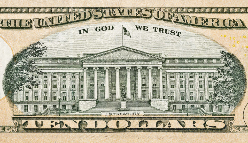 Back of a US 10 dollar bill