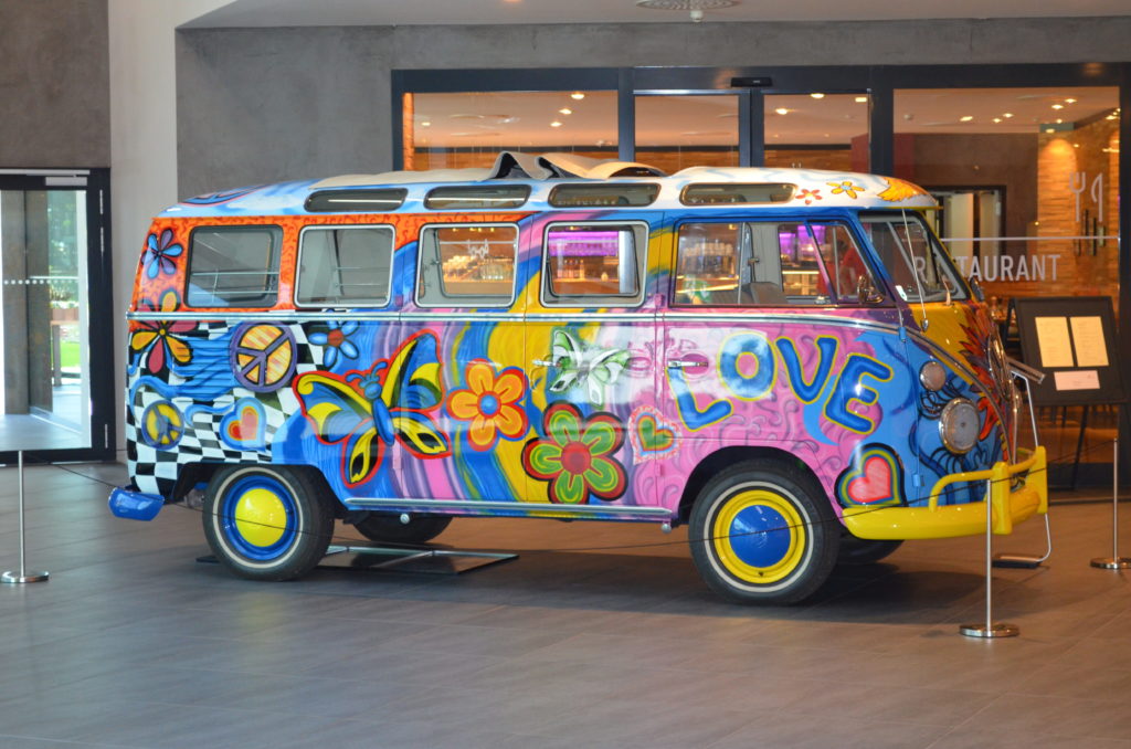 volkswagen van with hippie paint