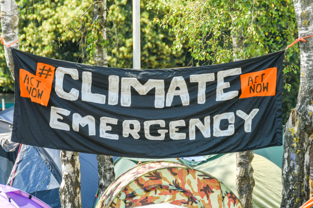 climate emergency protest banner
