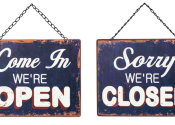 OPEN and CLOSED Sign on white background.