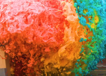 screengrab of rainbow colored chemical reaction