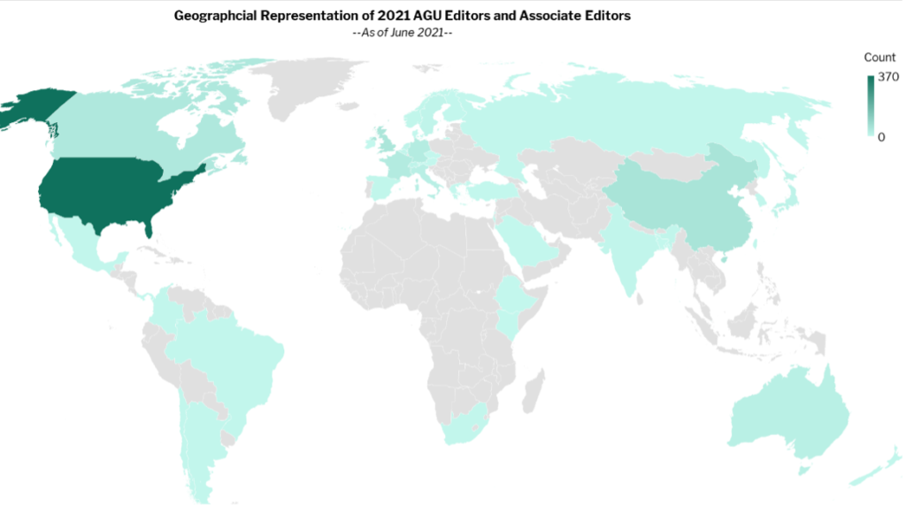 Map showing geographical representation of editorial board members