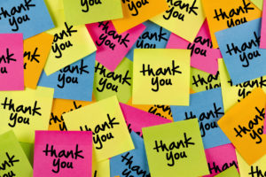 many sticky notes reading "thank you"