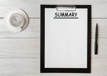clipboard with document reading "summary"