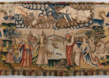 Panel from a table carpet showing the Four Continents, the Seasons, and Four Planets