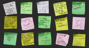 post it notes with comments from meeting attendees