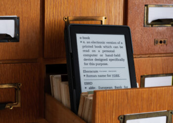 Ebook Reader in Library Catalog Card Drawer