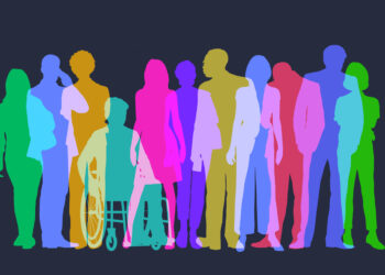 Colourful overlapping silhouettes of Professional or Business people.