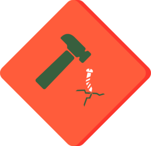 hazard sign showing hammer hitting bent screw