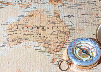 map of Australia with compass