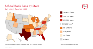 Map of Book Bans in the USA from Pen America report Banned in the USA.