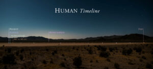 timeline of human existence mapped out on a desert floor