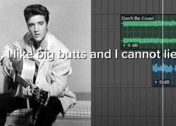 Elvis Presley with rap lyrics and sound waves