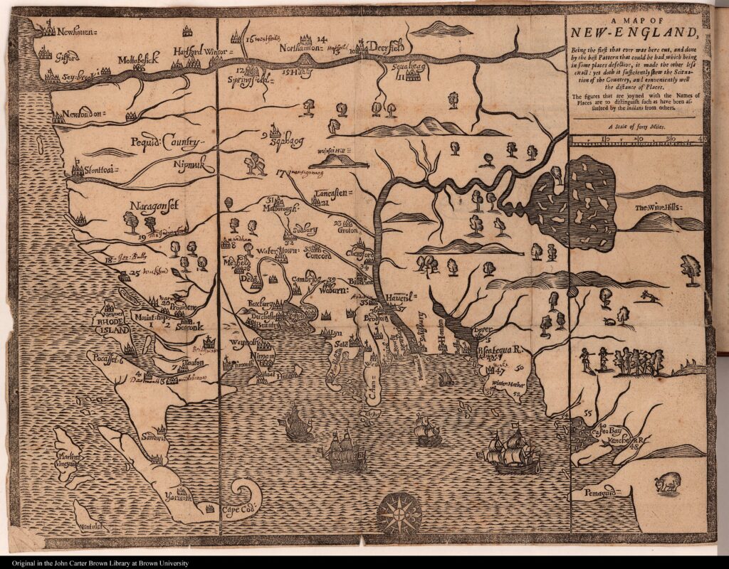 Map of New England from John Foster in William Hubbard’s Present State of New England:  A Narrative of the Troubles with the Indians in 1677