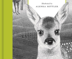 partial view of book cover, illustration of a deer