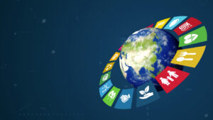 globe surrounded by icons of the SDGs