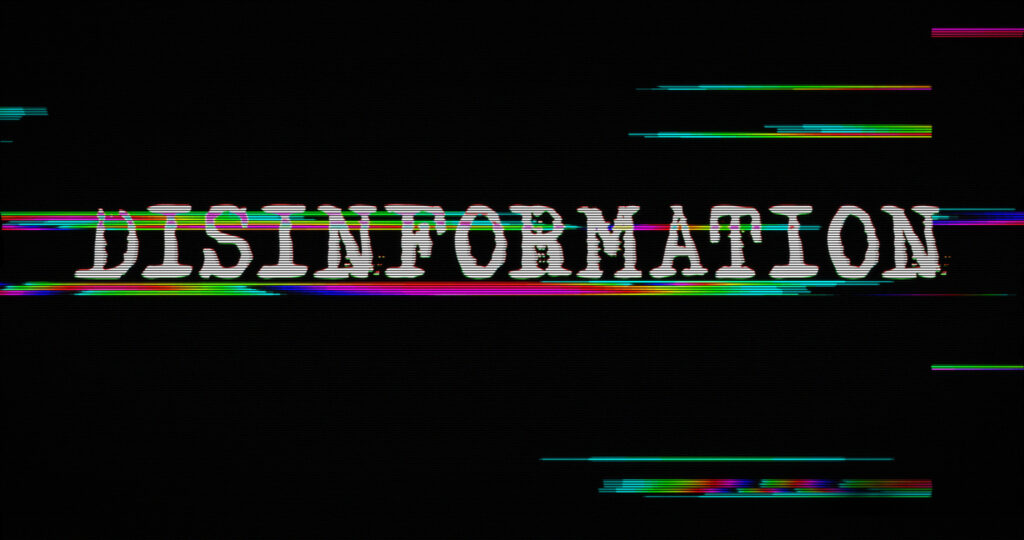 retro tv style illustration of the word "disinformation"