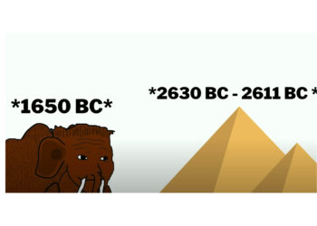 screen grab showing woolly mammoth and pyramids