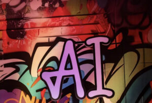 The letters "AI" painted on a wall in graffiti style