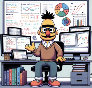AI generated image of Bert from Sesame Street as a data scientist