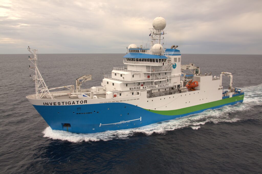 Image of the Australian research vessel RV Investigator at sea.