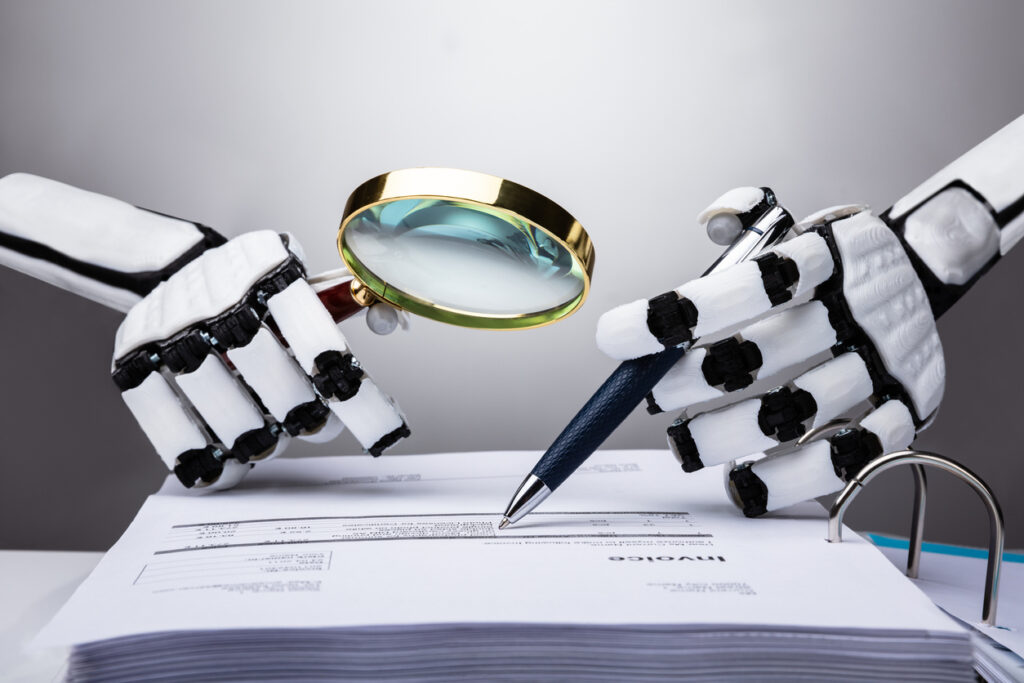 Photo Of Robot Examining document With Magnifying Glass