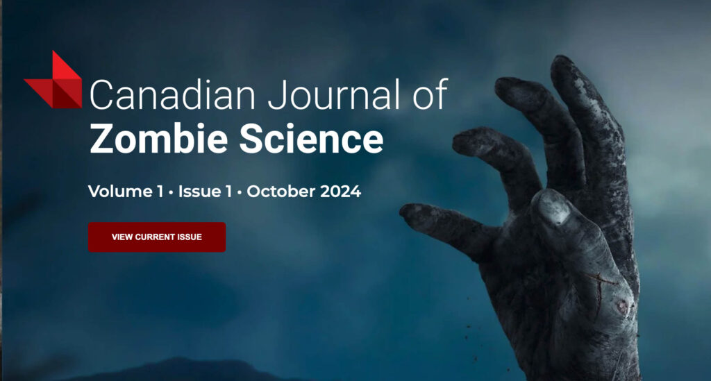 logo for Canadian Journal of Zombie Science with a ghoulish hand reaching up