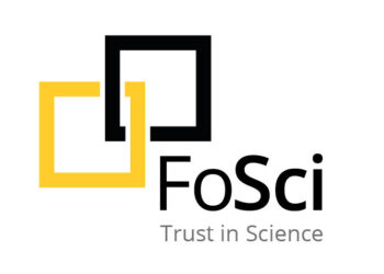 FoSci Foresnsic Scientometrics logo, two interlocking square outlines, one yellow, one black