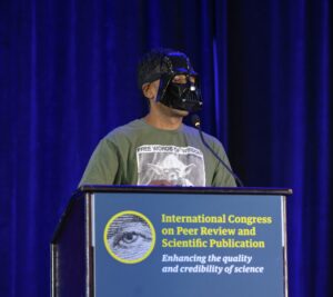 Photograph of Nihar, a man wearing a Darth Vadar mask from Star Wars and standing at a podium, speaking at the International Congress on Peer Review 2025. Nihar B. Shah is an Associate Professor in the Machine Learning and Computer Science departments at Carnegie Mellon University. His research focuses on peer review, developing computational tools with strong mathematical guarantees on performance, and conducting experiments for evidence-based policy design.