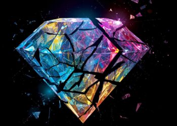 illustration of a shattered, multicolored diamond on a black background