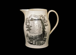 white ceramic jug with black illustration decorating it, commemorating the first US census in 1790